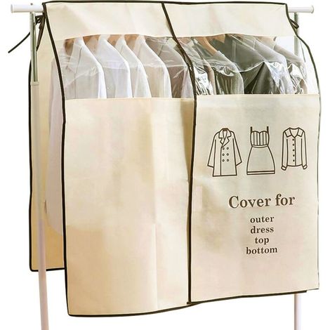 Clothes Cover 120 x 120cm Beige Dustproof Garment Cover Universal Clothes Rack Protector Garment Cover for Clothes Rail