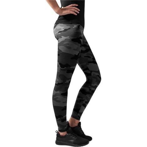 Leggings Femme - Motif Camo - 91% Polyester 9% Élasthanne - Ceinture Élastique - Noir Gris - Taille Unique (1/4)