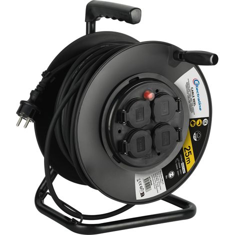 Electraline 49046 Avvolgicavo Professional, Cavo H07RN-F 3G2.5, 25 m Cavo/Rullo con 4 prese Schuko, IP44 (1/2)
