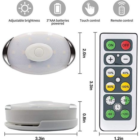 6 Spots LED ronds sans fil à piles avec 2 télécommandes pour placard meuble (1/3)