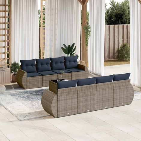 9-teiliges Gartensofa-Set mit Kissen, grau, Polyrattan (1/5)