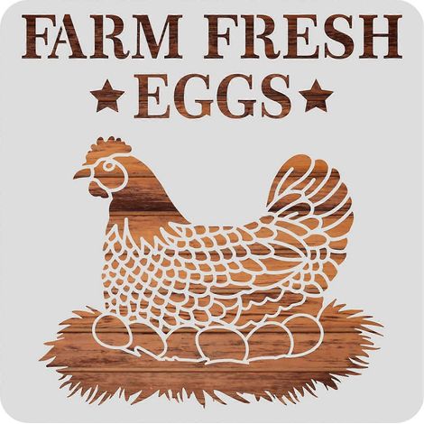 Pochoirs de peinture en plastique à motif de poules (30 x 30 cm), œufs frais de la ferme, grand format et réutilisables, pour scrapbooking, tissu, carrelage, sol et bois. (1/5)