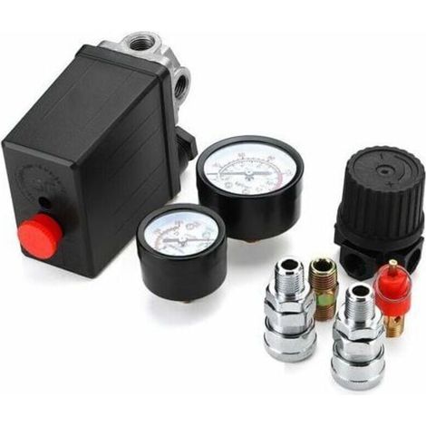 Jauges de régulateur de soupape de commande de pressostat de compresseur d'air 220 V 0-180 psi avec connecteur rapide (220 V)-- (1/3)