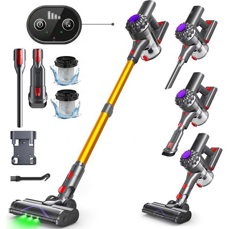 Aspirateur balai sans fil Konsoefuly, 40 kPa, 450 W, autonomie de 35 min, 6 en 1, LED verte, pour le nettoyage de tous types de sols et tapis, Doré (1/5)