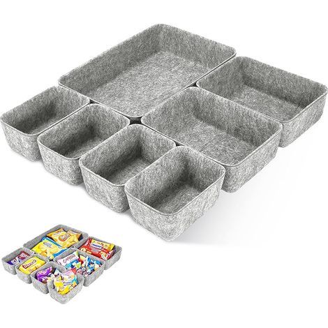 7 Pièces Organisateur Tiroir Feutre, Rangement Maquillage Table Empilable, Organiseur Cosmétique Multifonction pour Bureau, Armoire, Commode, Coiffeuse, Salle Bain, Cuisine, Salon (Gris Clair) (1/5)