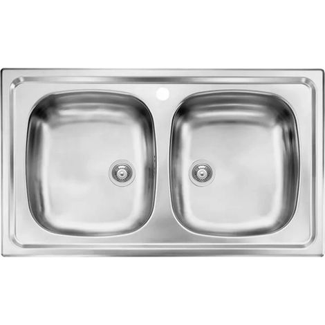 LAVELLO DA INCASSO IN ACCIAIO INOX 2 VASCHE MODELLO MONDIAL - CM.86x50 PROFONDITÀ VASCA: 15 CM - HID