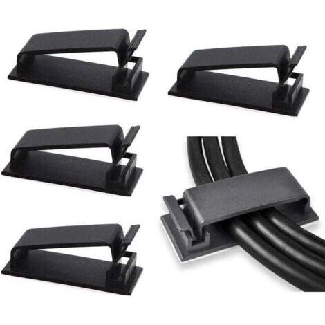 FENOPLASTICAOrganiseurs de câbles autocollants pour TV, ordinateur, Ethernet, sous le bureau, maison, bureau, noir, 50 pièces (1/4)