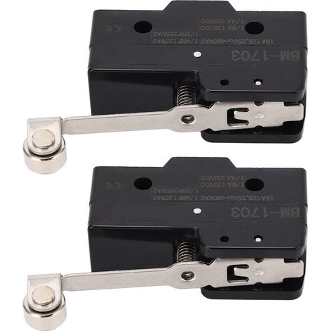 Lot de 2 microswitch fin de course à levier articulé à rouleau, conducteur cuivre contact argent NO+NC 250VAC (1/5)