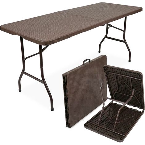 Table pliante aspect rotin, 183 × 75 × 74 cm, résistante aux intempéries - Pratique pour jardin & terrasse (1/5)