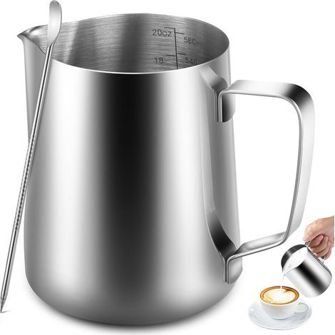 Pichet à lait en acier inoxydable 600 ml pour café et latte art, avec stylet inclus (1/5)