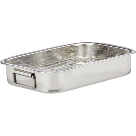 Relaxdays – Plat à four en acier inoxydable – Lavable au lave-vaisselle – Poignées latérales – Résiste jusqu’à 200°C – Pour rôtir légumes et viandes
