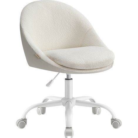 Songmics – Chaise de bureau pivotante en peluche et PU – Rembourrage double épaisseur 12 cm – Réglable en hauteur 47-57 cm – Pour bureau et chambre – Beige cappuccino