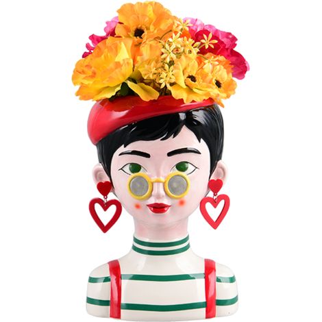 Vase et Pot, Vase décoratif visage - EDITHA Rouge en Céramique, BOITE A DESIGN