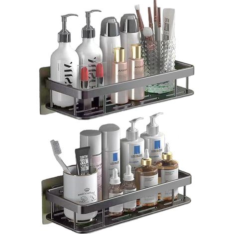 Etagere Douche Adhesive - Aluminium Antirouille - Pour Carrelage Verre Marbre - 2 Unites (1/5)