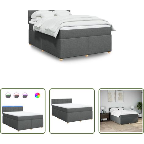 vidaXL Surmatelas -  Sommier à lattes de lit avec matelas Gris foncé 140x190cm Tissu (1/5)