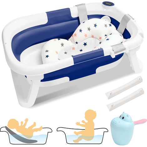 SWANEW Vaschetta da bagno pieghevole con termometro e cuscino da bagno - Vaschetta da bagno pieghevole da 60,5 cm - Grigio (1/5)