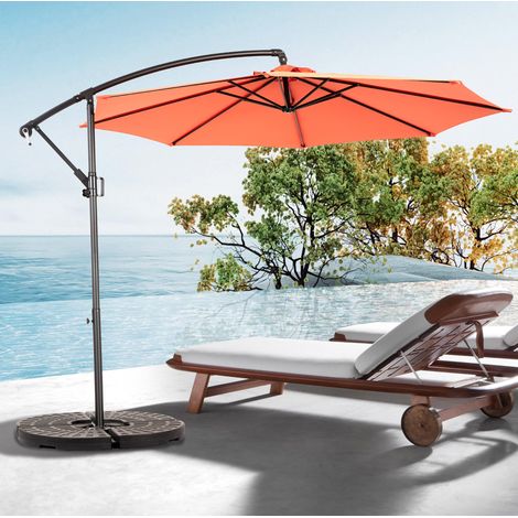 Parasol déporté 10ft orange en acier et polyester avec manivelle, inclinaison réglable et ventilation (1/5)