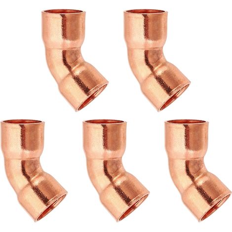 10mm ID 0,8mm Épais Raccord Coudé en Cuivre, 5Pcs 99,9% Cuivre Pure Raccord de Tuyau à 45 Degrés, Connecteur de Tube à Rayon Court avec Connexion Soudée à la Sueur (1/5)