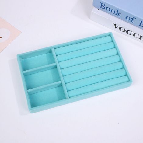 Plateau de rangement bleu 3+1, 21,312,42,4 cm, 1 boîte de rangement pour bijoux en velours grande taille adaptée aux bagues (1/5)