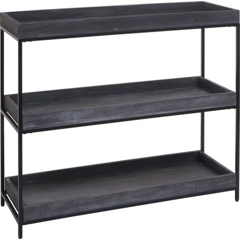 Regal HHG-874, Standregal Pflanzregal Bücherregal, Holz Metall 3 Ablagen 90x100x35cm dunkelgrau