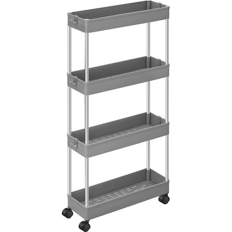 Rollwagen, chariot de cuisine à 4 niveaux, étagère de cuisine, étagère de niche sur roulettes, étagère de salle de bain, économique d'espace, 40 x 13,5 x 86 cm, gris (1/5)