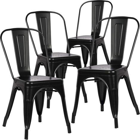Wokaka Set di 4 Sedie - Stile Industriale in Metallo Nero - Interno/Esterno