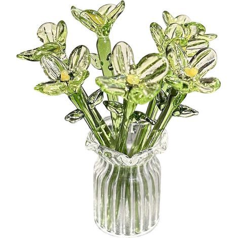 1 Bouquet de fleurs en verre avec vase et mini fleurs soufflées à la main pour la décoration du salon - F (1/4)