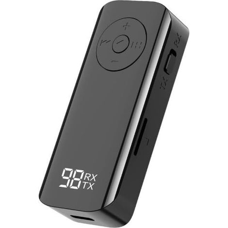 Adattatore Bluetooth 2 in 1 (trasmettitore e ricevitore Bluetooth 5.3, connettore da 3,5 mm), con schermo, design a bavero, compatibile con schede TF, chiamate in vivavoce (1/4)