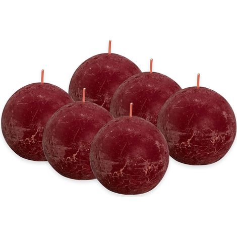 Bolsius Rustik - Candela sferica - colore rosso bordeaux - set da 6 pezzi - lunghezza 25 ore - non profumata - guardia naturale delle piante - senza olio di palma - 7,6 cm (1/4)