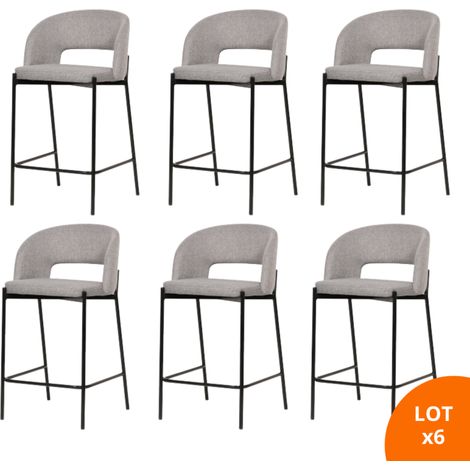 Lot de 6 chaises de bar, tabourets tissus gris - pieds en métal noir - KRISTEN - SECURY-T (1/5)