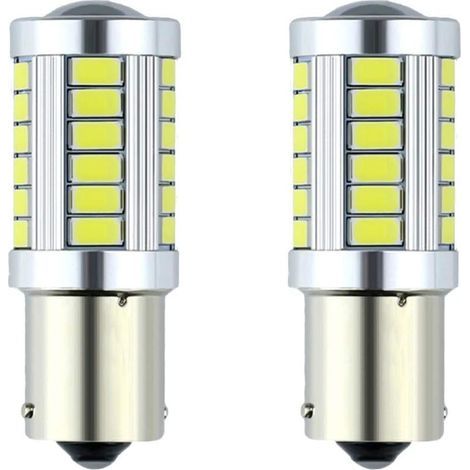 Lot de10 ampoules LED 1156 BA15s P21W 33SMD 5730 pour feux arrière de voiture R5w (blanc, 1156) (1/5)