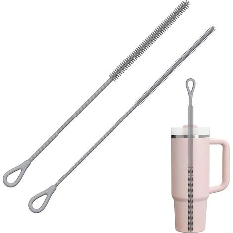Silicone Straw Cleaner Brush, 2Pcs Reusable Straw Brush for Straws, Non-slip Handle Soft and Bendable, 6mm+9mm, Grey