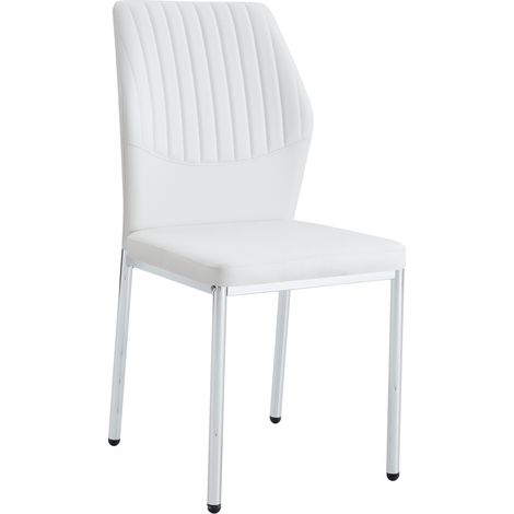 Pack de 4 sillas de comedor tapizadas en PU blanco con patas metálicas plateadas, estilo moderno (1/5)