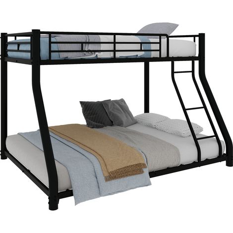 Lit superposé en acier renforcé, couchage haut 90x140cm et bas 140x190cm, design compact avec échelle et garde-corps intégral, parfait pour ados et adultes, look contemporain. (1/5)