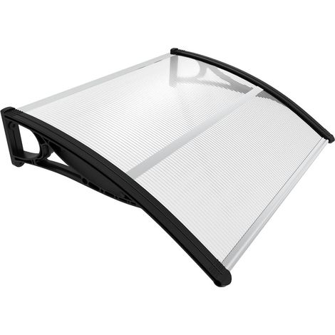 Auvent de Porte d'entrée Toit Marquise en Polycarbonate Porte Résistante Toit Abri Protection Contre La Pluie et UV Transparent 100x80cm Noir (1/5)