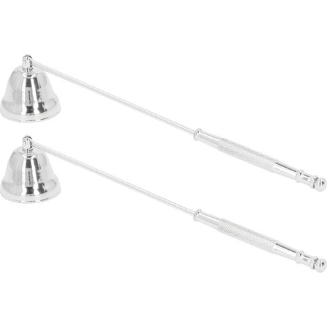 2 pièces étouffe-bougie à manche long forme cloche en métal couvercle coupe-flamme outil d'extinction de mèche argenté (1/5)