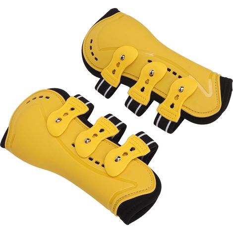 Lot de 2 guêtres de tendon pour cheval, ouvertes à l'avant, réglables et respirantes, pour l'entraînement, le saut d'obstacles et l'équitation. Jaune, taille M. (1/5)