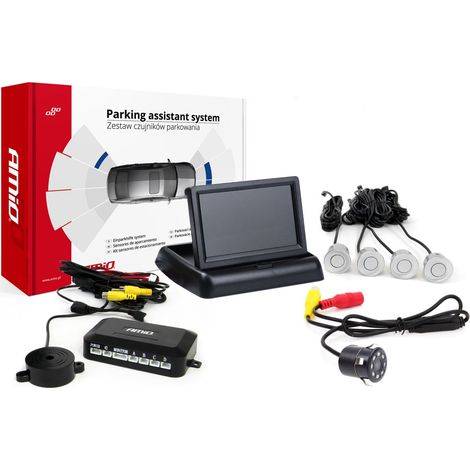 Kit de sensores de estacionamiento TFT02 de 4,3" con cámara HD-308-LED y 4 sensores plateados. (1/5)