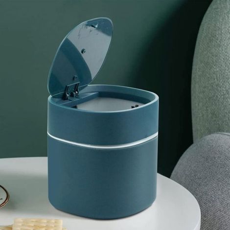 Mini poubelle de table avec couvercle plastique petite taille pour chambres salles manger et bureaux bleu (1/4)