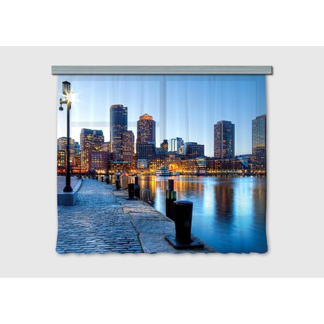 City, rideau imprimés fleuve et buildings illuminés 180x160 cm, 2 pièces (1/5)