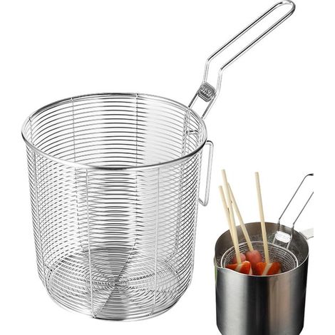Panier à friture en acier inoxydable, paniers d'égouttage pour friteuse, paniers à frites, grille ronde, panier à friture avec long manche, pour frites, P (1/5)