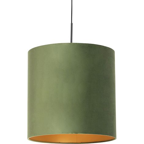 Hängelampe mit Veloursschirm grün mit Gold - Combi