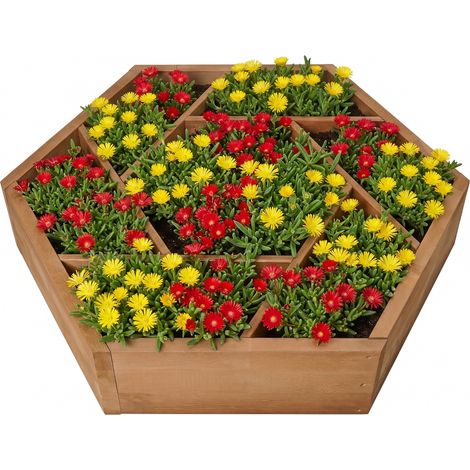 needs&wants® Multi Hochbeet mit 7 Pflanzkästen sechseckig aus Holz für Garten Balkon Terrasse, Kräuterbeet-Rahmen Pflanzbeet Blumenbeet niedrig, 100 x 100 x 18 cm, braun