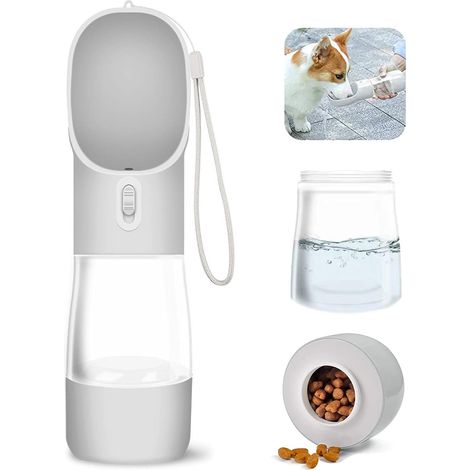 Borraccia per cani 2 in 1, acqua e cibo Dispenser per acqua portatile Borraccia per cani Cucciolo di gatto Animali domestici Borraccia per acqua da viaggio Grigio (1/5)