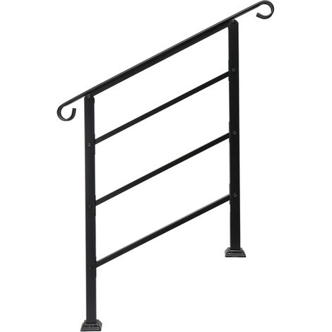 GROOFOO Rust-Resistant Black Wrought Iron Outdoor Handrail for 1 or 3 Steps – Transitional Style with All-inclusive Easy-Install Kit