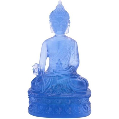 Statua di medicina tibetana, scultura in resina traslucida, oggetto da collezione per la meditazione spirituale - Blu -Crezuo