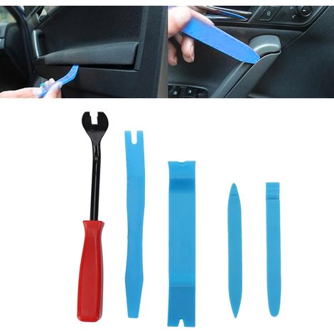 Kit d'outils 5 en 1 pour le démontage et l'installation de l'autoradio, des panneaux de carrosserie, des garnitures et du tableau de bord. (1/5)