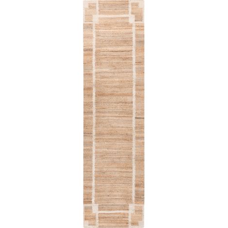 Alfombra rectangular de yute con diseño 80 x 300 cm estilo rústico tejida entrada pasillo dormitorio beige claro Gondia