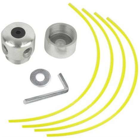 Aiperq Tête de Débroussailleuse Universelle Aluminium Fils Tête Coupe-Bordure Tête Double Fil Bobine Tête Fil Nylon pour Tondeuse, 1 Têtes de Fil + 4 Fils