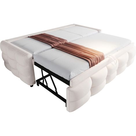 CHICFURN Lit gigogne convertible 90/180 x 190 cm en velours teddy beige, canapé-lit gain de place avec sommier à lattes, idéal pour chambre et salon (1/5)